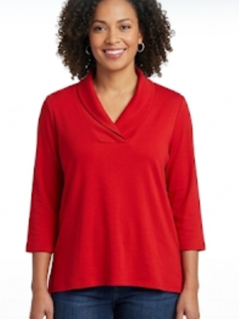 NWOT Draper’s & Damons red 3/4 sleeve shirt cowl neck size LP